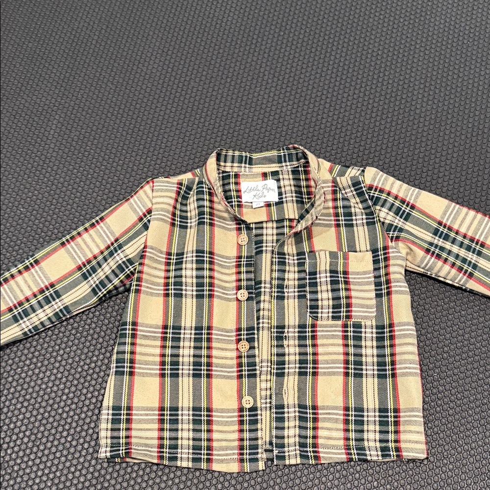 Plaid Kids Shirt - Beige and Black Little Paper Kids set